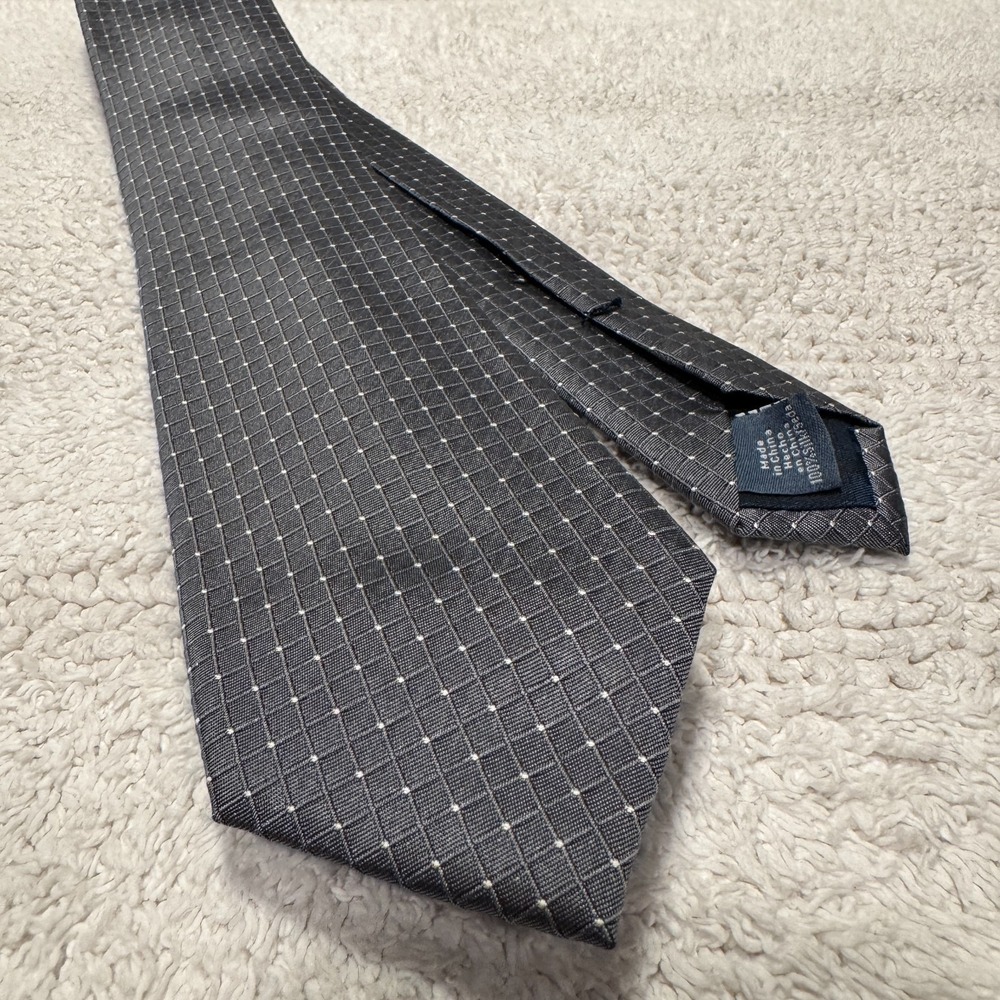Ryan Seacrest Distinction Tie Gray Micro Check 100%‎ Silk Casual Rockabilly